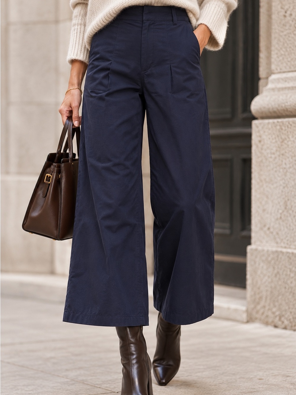 STAUD Navy Blue High Rise Wide Leg Cropped Pants Size 4 / Small